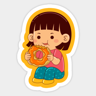 girl kids eating donut Sticker